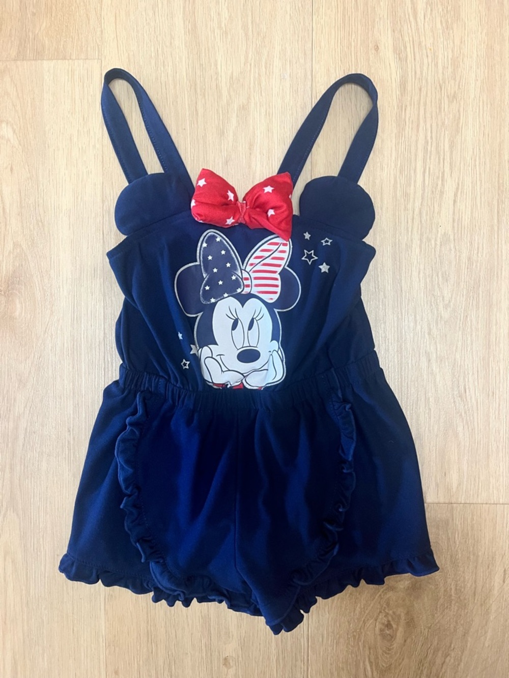 Disney Navy Romper with Red Star Bow Accent